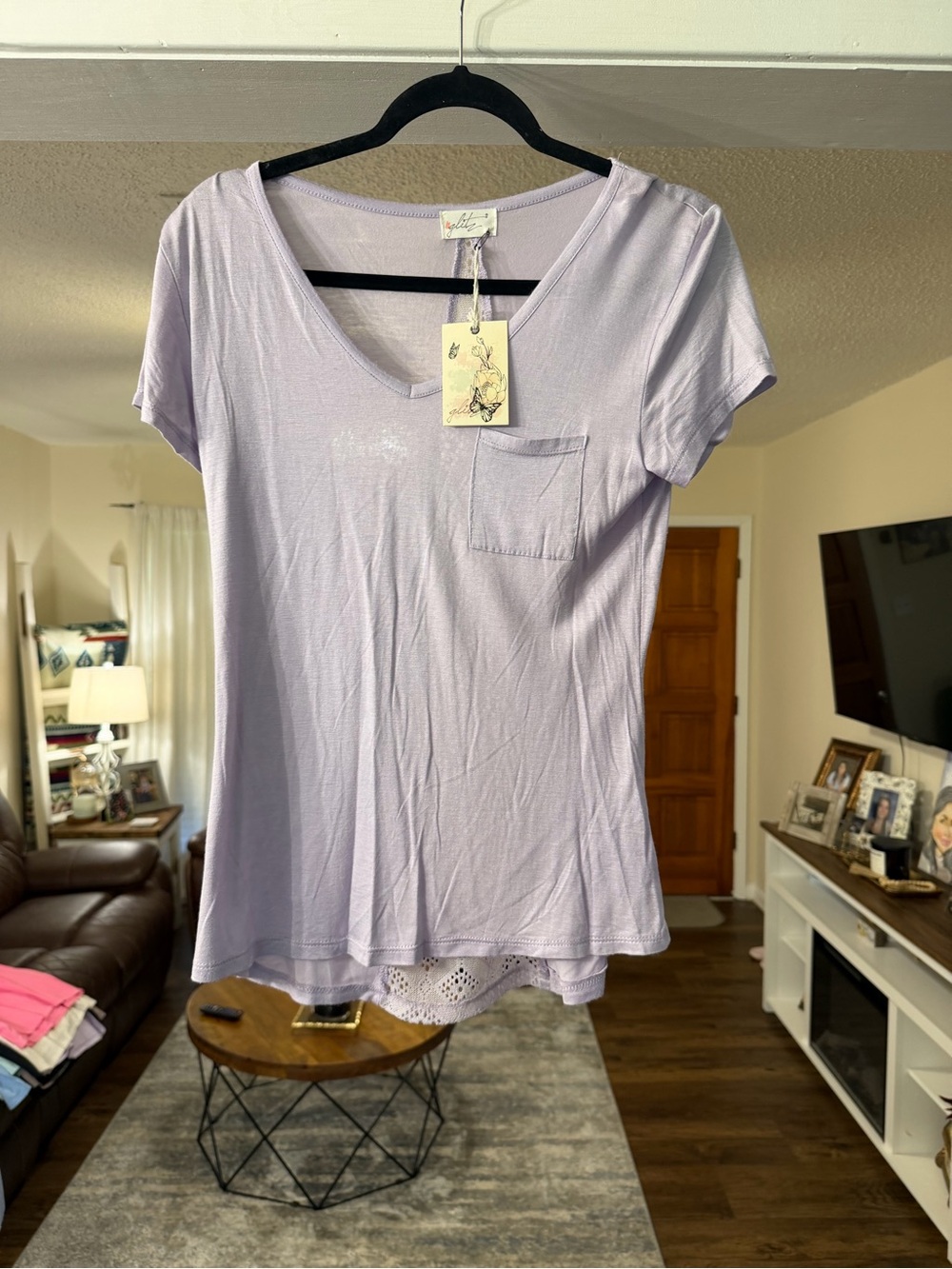 Glitz Lavender V-Neck Pocket Tee